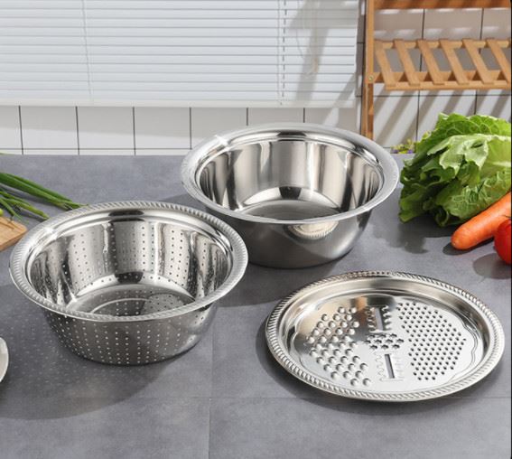 Juego de cuencos de cesta de drenaje rallador de cocina